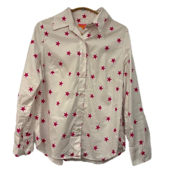 Vilagallo Button Down Shirt Size 42 US Medium Star Print White Hot Pink - Picture 1 of 8